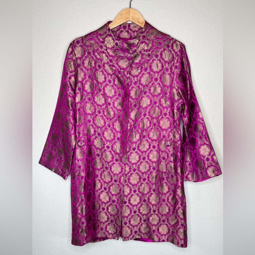 Roberta Freymann‎ Zoe Brocade Jacket Women’s M Fuchsia  Floral Silk‑Blend